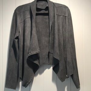 BLANKNYC grey ultra suede stretch fabric jacket zip up shark bite hem line M